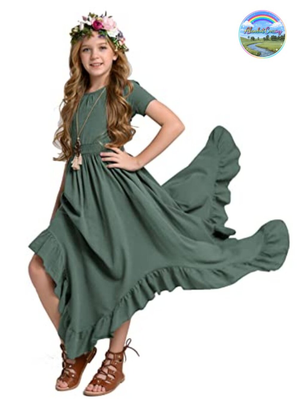 Girls Lace Backless Boho Maxi Swing Dress Formal Flower Girl Wedding Party